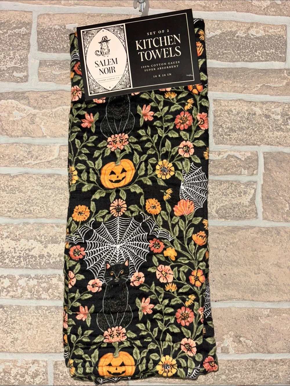 Salem Noir Halloween Kitchen Towel Set - Black with Orange & Green